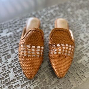 Rebels Tan Mules with Intricate Woven Design